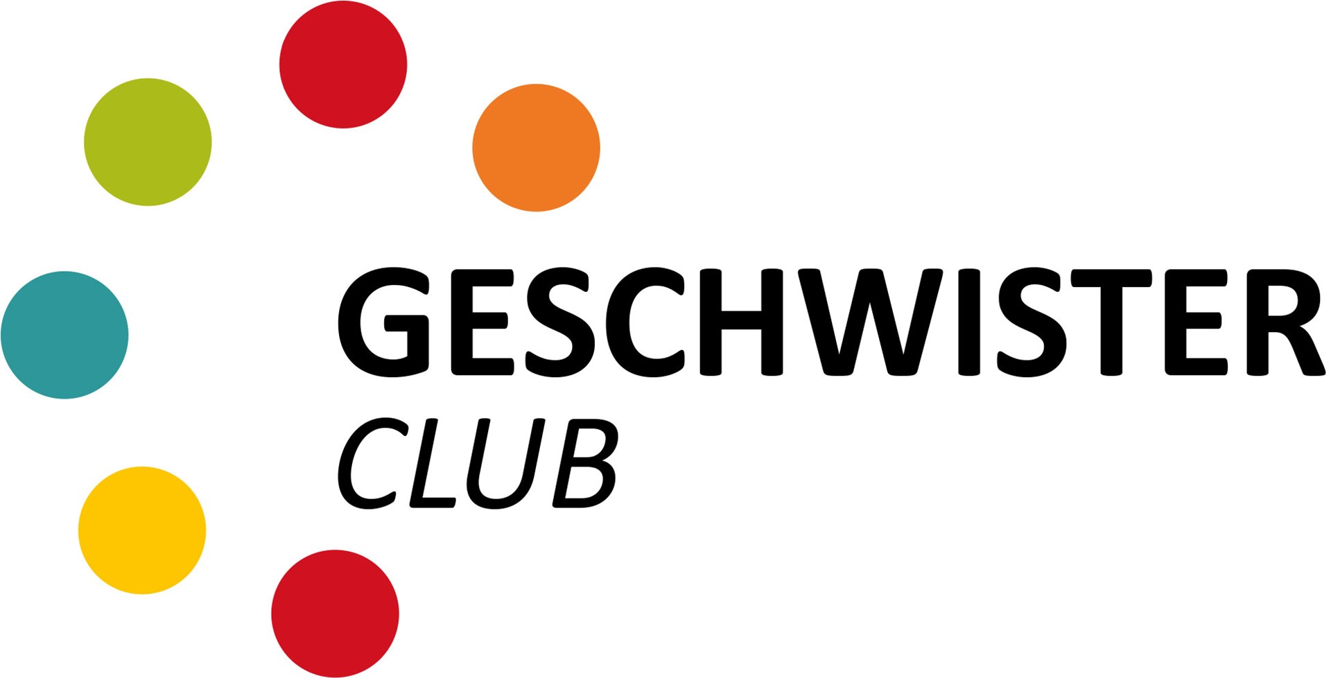 Schriftzug Geschwisterclub und bunte Punkte